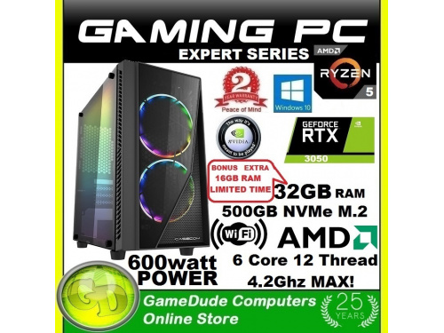 X GAMER RYZEN5 6-Core 12-THREAD 4.2GHz Gaming PC 32GB DDR4 ram 500GB NVMe SSD RTX-3050 Windows-11&lt;b&gt; 2 Year WNTY&lt;/b&gt;