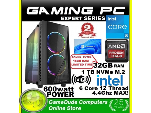 X GAMER i5 6-Core 12-THREAD 4.4GHz Gaming PC 32GB DDR4 ram 1TB NVMe SSD RX-6600 Windows-11&lt;b&gt; 2 Year WNTY&lt;/b&gt;