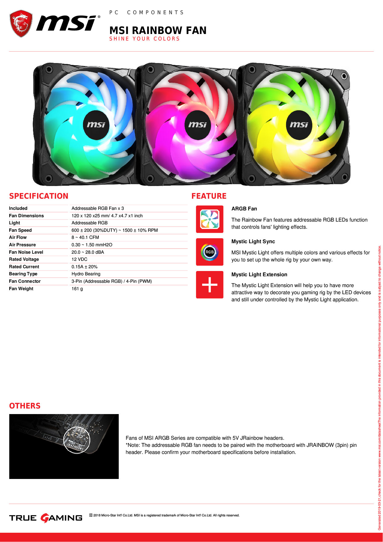 msi MSI RAINBOW FAN datasheet