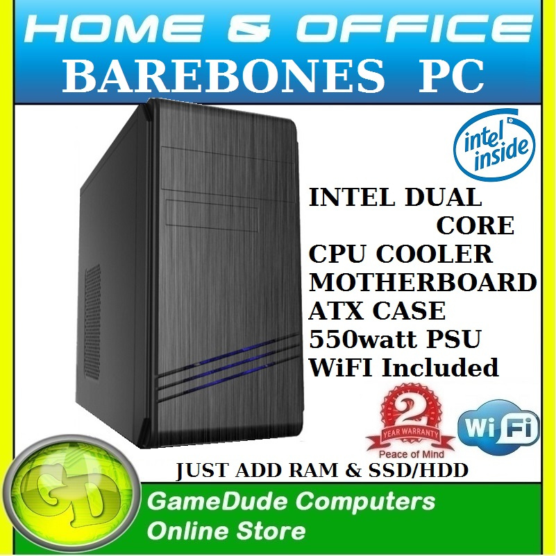 Barebones PC INTEL DUAL CORE CPU DDR4 Motherboard Intel UHD Graphics 610 Case with 550watt PSU WiFi Included