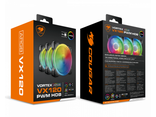 COUGAR VORTEX VX120 3pack ARGB PWM HDB 120mm Fan MODEL : CF-VX12HB3-RGB