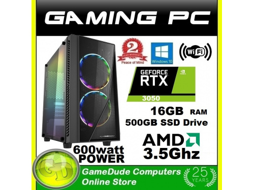 X GAMER AMD 3.5GHz Budget Gaming PC 16GB DDR4 ram 500GB SSD RTX-3050 Windows-10 WiFi&lt;b&gt; 2 Year WNTY&lt;/b&gt;