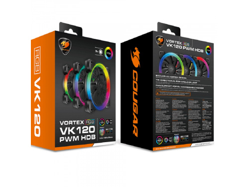 COUGAR VORTEX VK120 3pack ARGB PWM HDB 120mm Fan MODEL : CF-VK12HB3-RGB