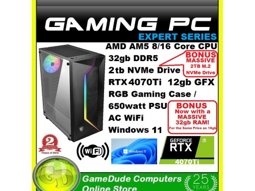 X GAMER RYZEN 7 8-Core 16-THREAD 5.4GHz Gaming PC 32GB DDR5 ram 2tb NVMe SSD RTX-4070ti AC WiFi Windows-11 &lt;b&gt;2 Year WNTY&lt;/b&gt;