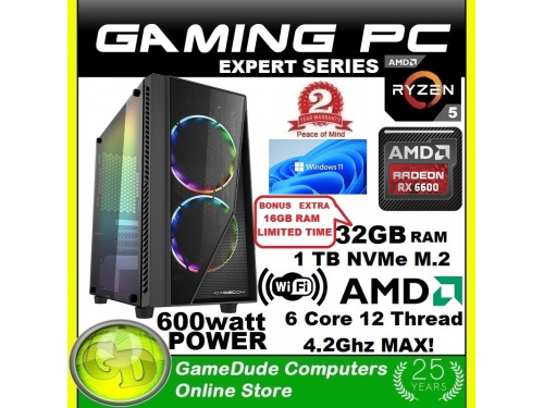 X GAMER RYZEN5 6-Core 12-THREAD 4.2GHz Gaming PC 32GB DDR4 ram 1TB NVMe SSD RX-6600 Windows-11&lt;b&gt; 2 Year WNTY&lt;/b&gt;