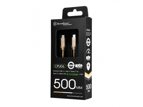 SILVERSTONE USB-C to USB-C CABLE 0.5 Meter - USB 3.1 Gen2 - SST-CPU06G-500 (Gold)
