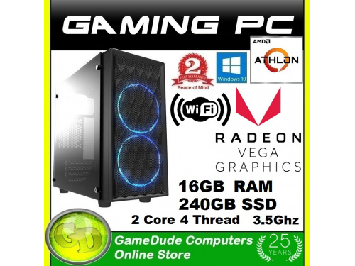 X GAMER ATHLON 3000G 2-Core 4-THREAD 3.5GHz WiFi Gaming PC 16GB DDR4 ram 240GB SSD VEGA 3 Graphics &lt;b&gt;Windows-10 2 Year WNTY&lt;/b&gt;