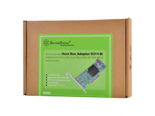 SilverStone ECS05  PCIe  Host Bus Adapter 9311-8i with Dual Mini-SAS HD SFF-8643 Connectors - 8x Ports - RAID MODEL: SST-ECS05