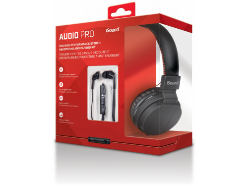 iSOUND AUDIO PRO 2 in 1 High Performance Stereo Headphone &amp; Earbud Kit BLACK / RED  (845620055524)  ITEM # : DGHP-5552