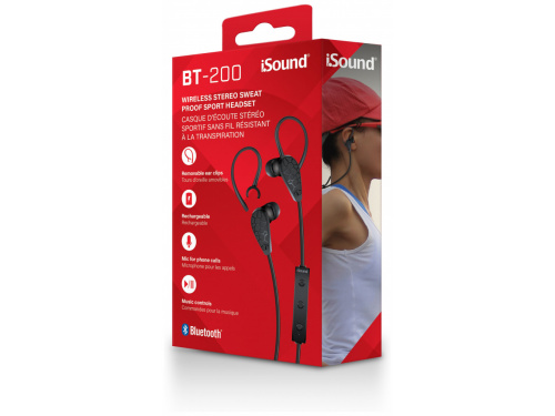 iSOUND Bluetooth BT-200 Wireless Earbuds BLACK Sweat Proof - Sport - Earclips -  Mic - Music Controls (845620056064)  ITEM # : DGHP-5606