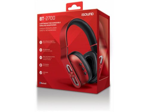 iSOUND Bluetooth BT-2700 Wireless Headphones RED Music Controls - Size Adjustable - Lightweight (845620056286)  ITEM # : DGHP-5628