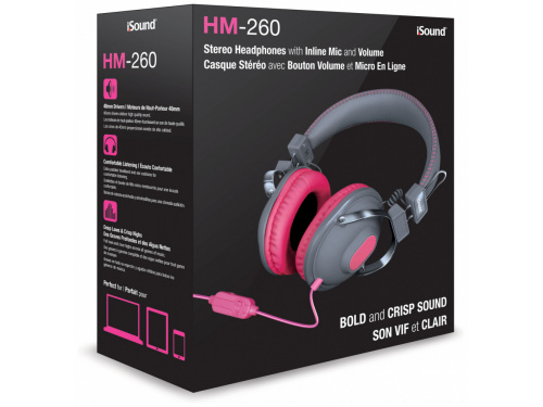 iSOUND HM-260 Stereo Headphone with Inline MIC PINK (845620055203)  ITEM # : DGHP-5520