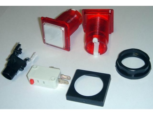 Generic 25mm SQUARE pushbutton with LED wedge light - RED