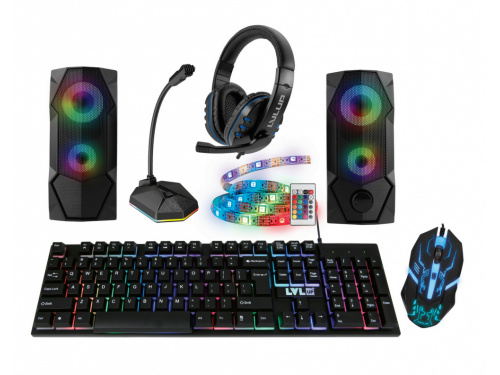 VIVITAR 6in1 Gaming Kit (LVLUP) Keyboard, Mouse, Headset, Speakers, Microphone, LED Strip