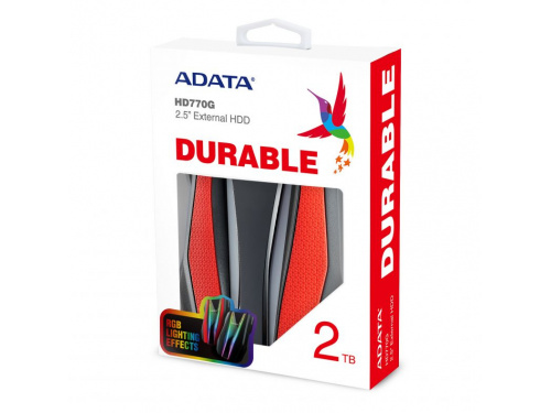 ADATA HD770G 2TB RGB Mobile Storage RED USB3.2 Gen1 - 2.5inch - 270g Weight Model: AHD770G-2TU32G1-CRD