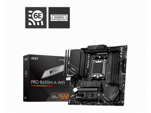 MSI PRO B650M-A WIFI AM5 ATX Motherboard - AMD B650, Socket AM5, mATX, DDR5, 2.5G LAN, WiFi 6E
