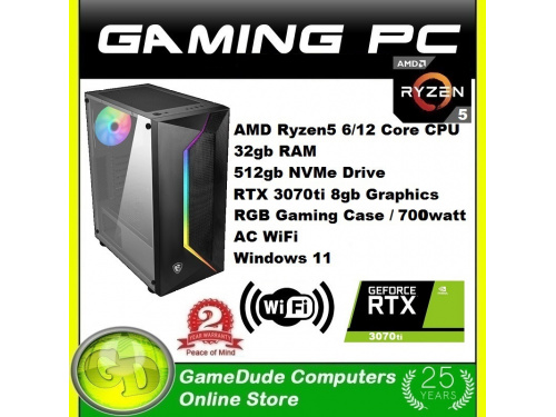 X GAMER RYZEN5 6-Core 12-THREAD 4.2GHz Gaming PC 32GB DDR4 ram 512GB NVMe SSD RTX-3070ti AC WiFi Windows-11 &lt;b&gt;2 Year WNTY&lt;/b&gt;