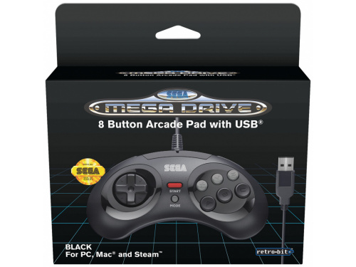 Retro-bit x SEGA MegaDrive 8-button Arcade Pad - USB - PC/Switch - BLACK -  Model: RET00125 (7350002936856)