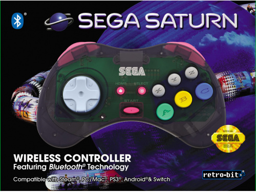 Retro-bit x SEGA Saturn Wireless Bluetooth 8-button Arcade Pad - PC/PS3/Android/Switch - Slate Grey -  Model: RET00146 (7350002937051) 