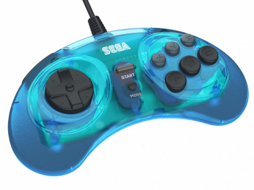 Retro-bit x SEGA MegaDrive 8-button Arcade Pad - USB - PC/Switch - Clear Blue - Model: RET00126 (7350002936863)