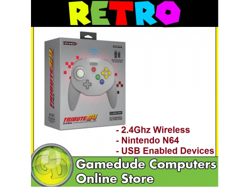 Retro-Bit Tribute 64 N64 / USB 2.4Ghz Wireless Controller - Grey MODEL : RB-N64-3186  (849172013186)