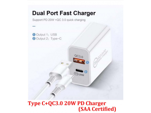 Type C+QC3.0 20W PD Charger (SAA Certified)